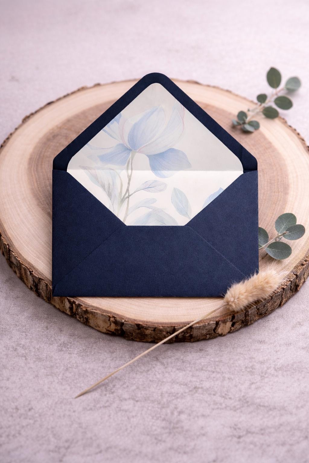 5x7 Navy Lined Envelopes | Blue Floral Wedding Invitation Envelopes | Luxury Handmade UK