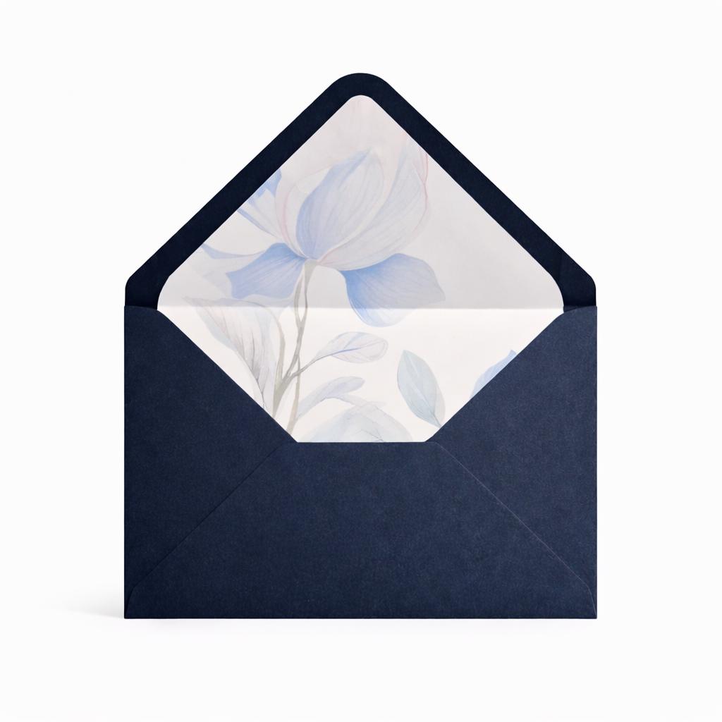 5x7 Navy Lined Envelopes | Blue Floral Wedding Invitation Envelopes | Luxury Handmade UK