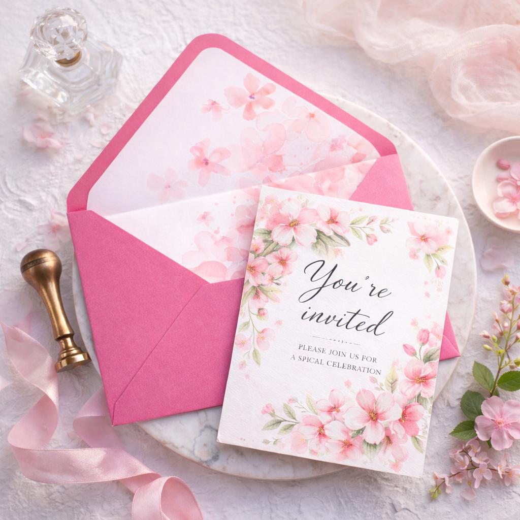 5x7 Pink Floral Lined Envelopes | Blush Wedding Invitation Envelopes | Handmade UK