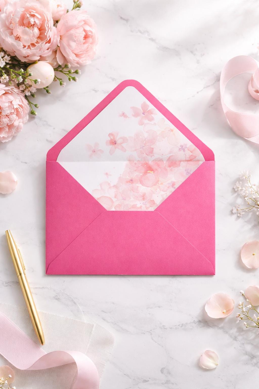 5x7 Pink Floral Lined Envelopes | Blush Wedding Invitation Envelopes | Handmade UK