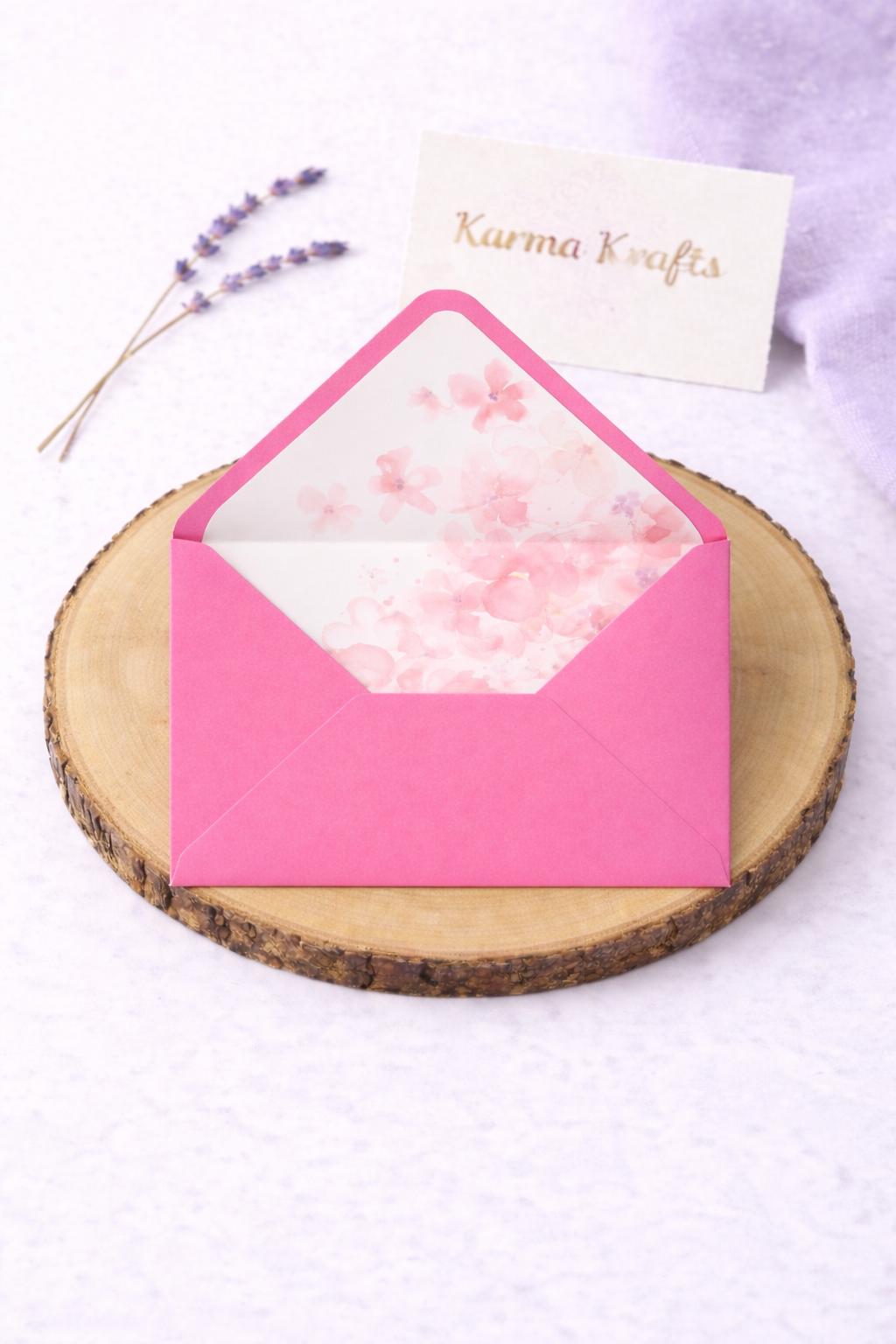 5x7 Pink Floral Lined Envelopes | Blush Wedding Invitation Envelopes | Handmade UK
