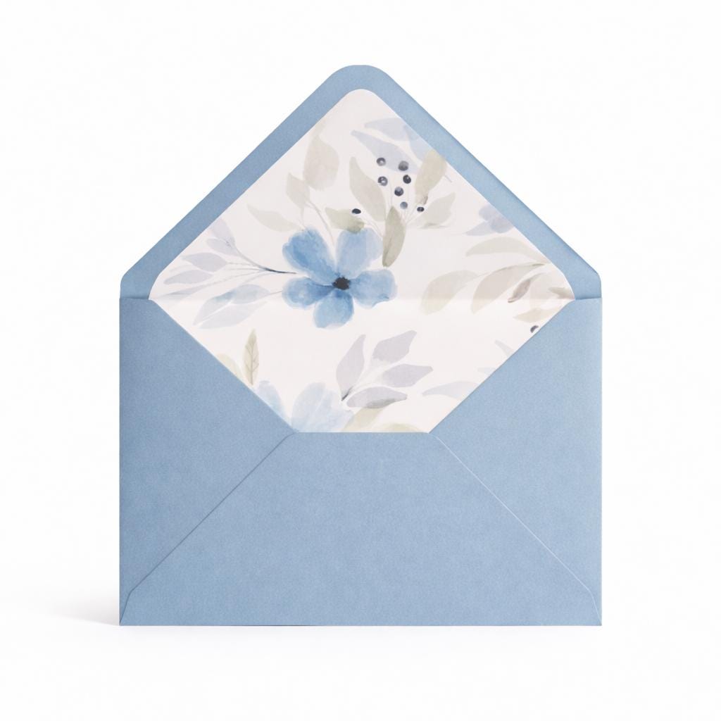 Dusty Blue 5x7 Envelopes with Watercolour Floral Liner | Wedding Stationery