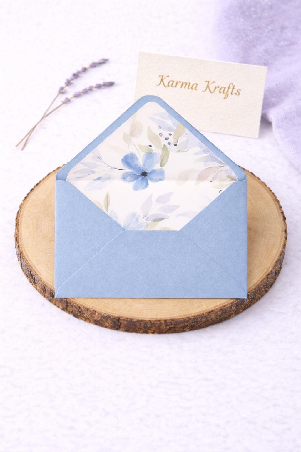 Dusty Blue 5x7 Envelopes with Watercolour Floral Liner | Wedding Stationery