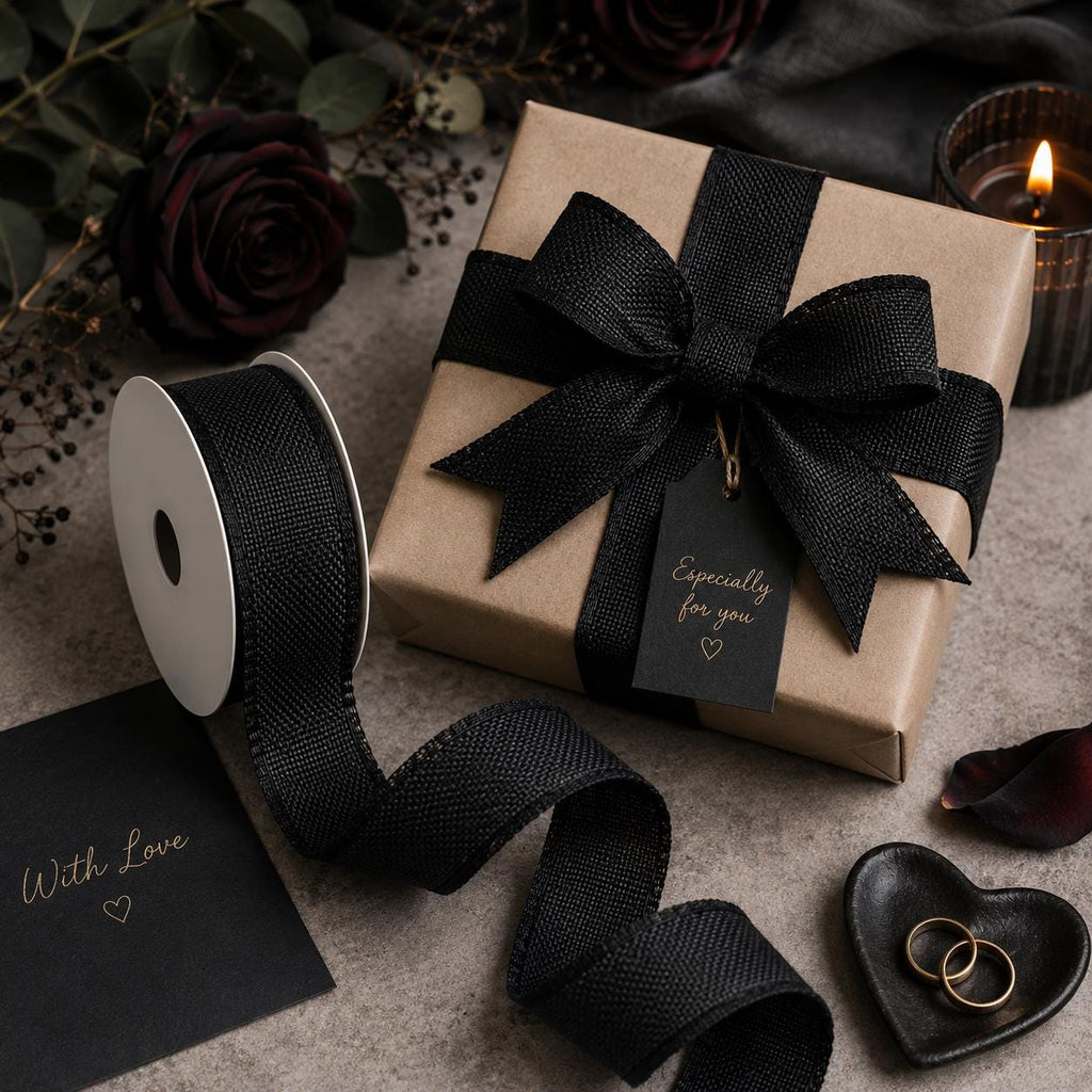 Black 38mm x 20m Roll | Woven Decorative Ribbon | Gift Wrapping Ribbon | Florist Ribbon | Wedding Crafts & Hampers