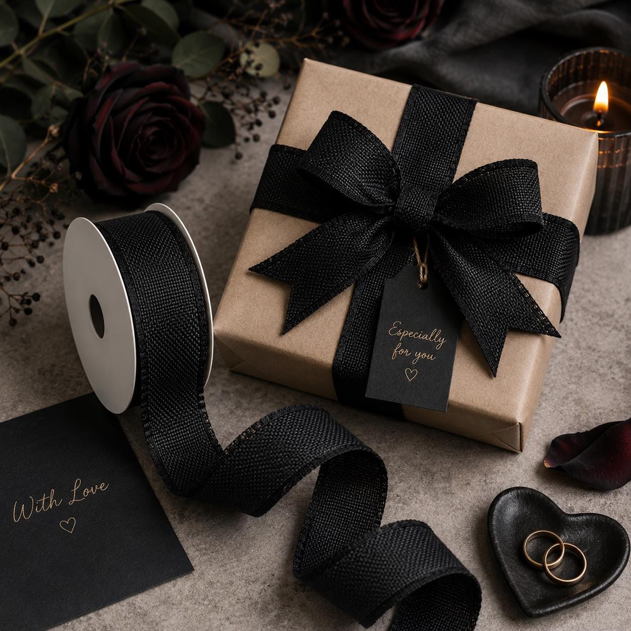 Black 38mm x 20m Roll | Woven Decorative Ribbon | Gift Wrapping Ribbon | Florist Ribbon | Wedding Crafts & Hampers