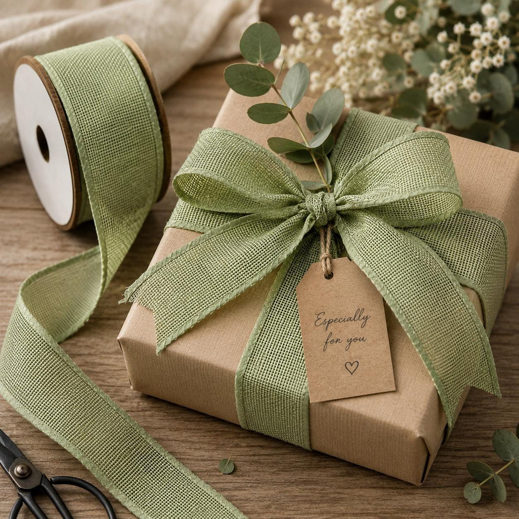 Moss Green 38mm x 20m Roll | Woven Decorative Ribbon | Gift Wrapping Ribbon | Florist Ribbon | Wedding Crafts & Hampers