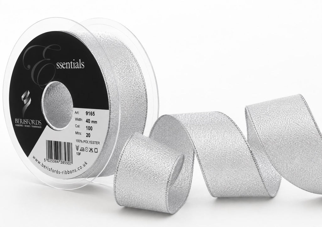 Silver Lamé Ribbon 40mm | Luxury Metallic Ribbon for Gift Wrapping, Wedding Decor, Floristry & Crafts