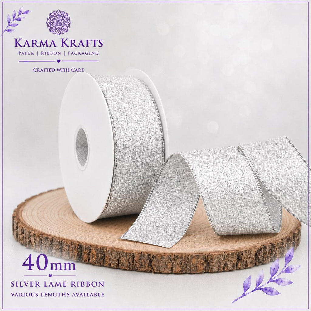 Silver Lamé Ribbon 40mm | Luxury Metallic Ribbon for Gift Wrapping, Wedding Decor, Floristry & Crafts