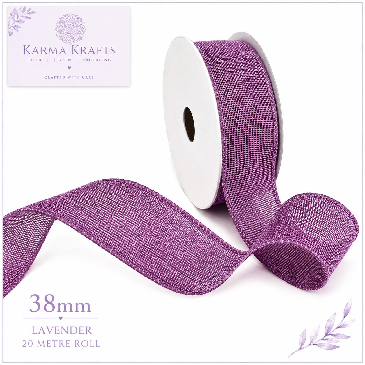 Lavender Ribbon 38mm x 20m Roll | Woven Decorative Ribbon | Gift Wrapping Ribbon | Florist Ribbon | Wedding Crafts & Hampers