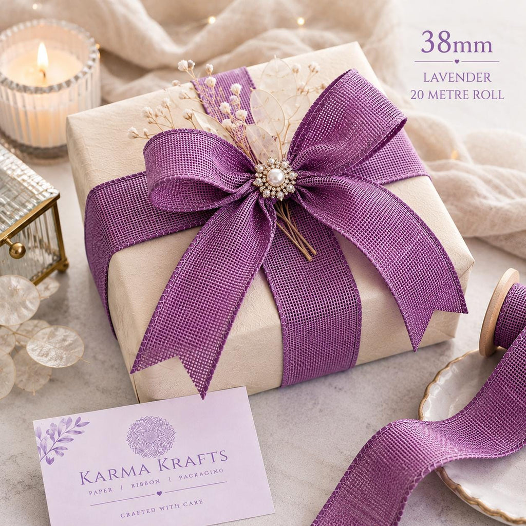 Lavender Ribbon 38mm x 20m Roll | Woven Decorative Ribbon | Gift Wrapping Ribbon | Florist Ribbon | Wedding Crafts & Hampers