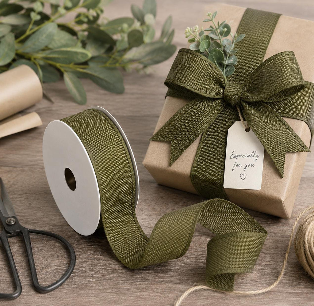 Forest Green 38mm x 20m Roll | Woven Decorative Ribbon | Gift Wrapping Ribbon | Florist Ribbon | Wedding Crafts & Hampers