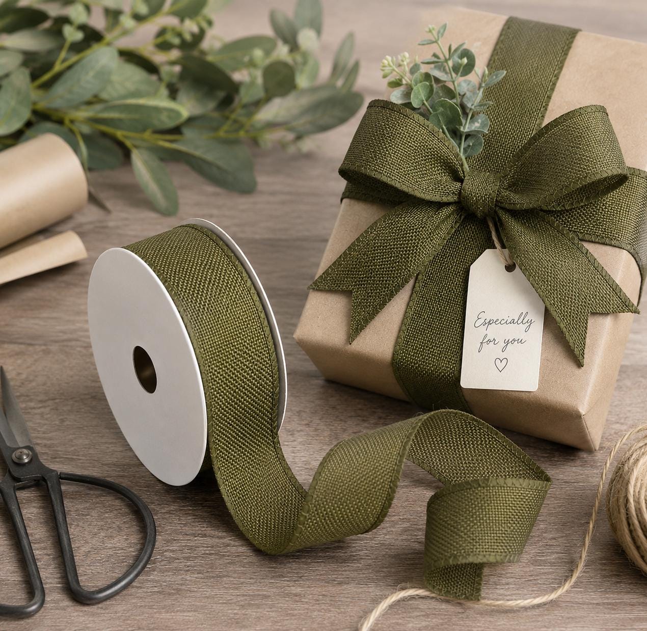 Forest Green 38mm x 20m Roll | Woven Decorative Ribbon | Gift Wrapping Ribbon | Florist Ribbon | Wedding Crafts & Hampers
