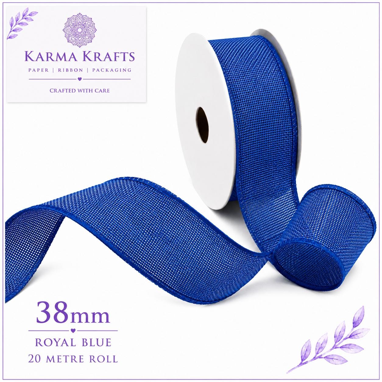 Royal Blue 38mm x 20m Roll | Woven Decorative Ribbon | Gift Wrapping Ribbon | Florist Ribbon | Wedding Crafts & Hampers