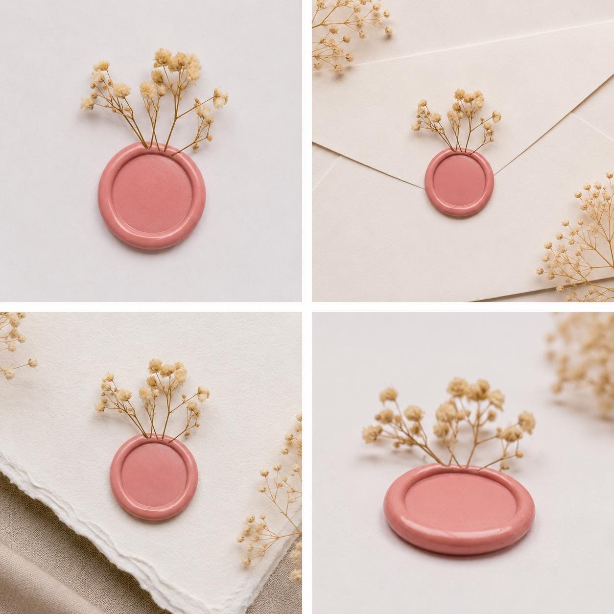 Baby’s Breath Wax Seal Stickers | Handmade Self Adhesive Floral Seals for Wedding Invitations, Envelopes & Gifts