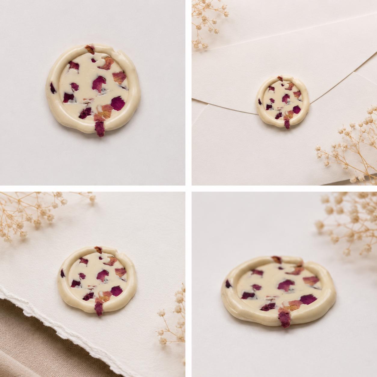 Handmade Rose Petal Wax Seal Stickers | Self-Adhesive Floral Seals for Invitations