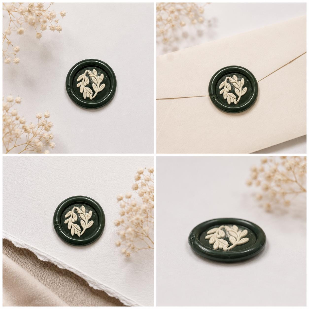 Olive Leaf Wax Seal Stickers | Handmade Floral Wedding Invitation Seals | Self Adhesive Envelope Seals