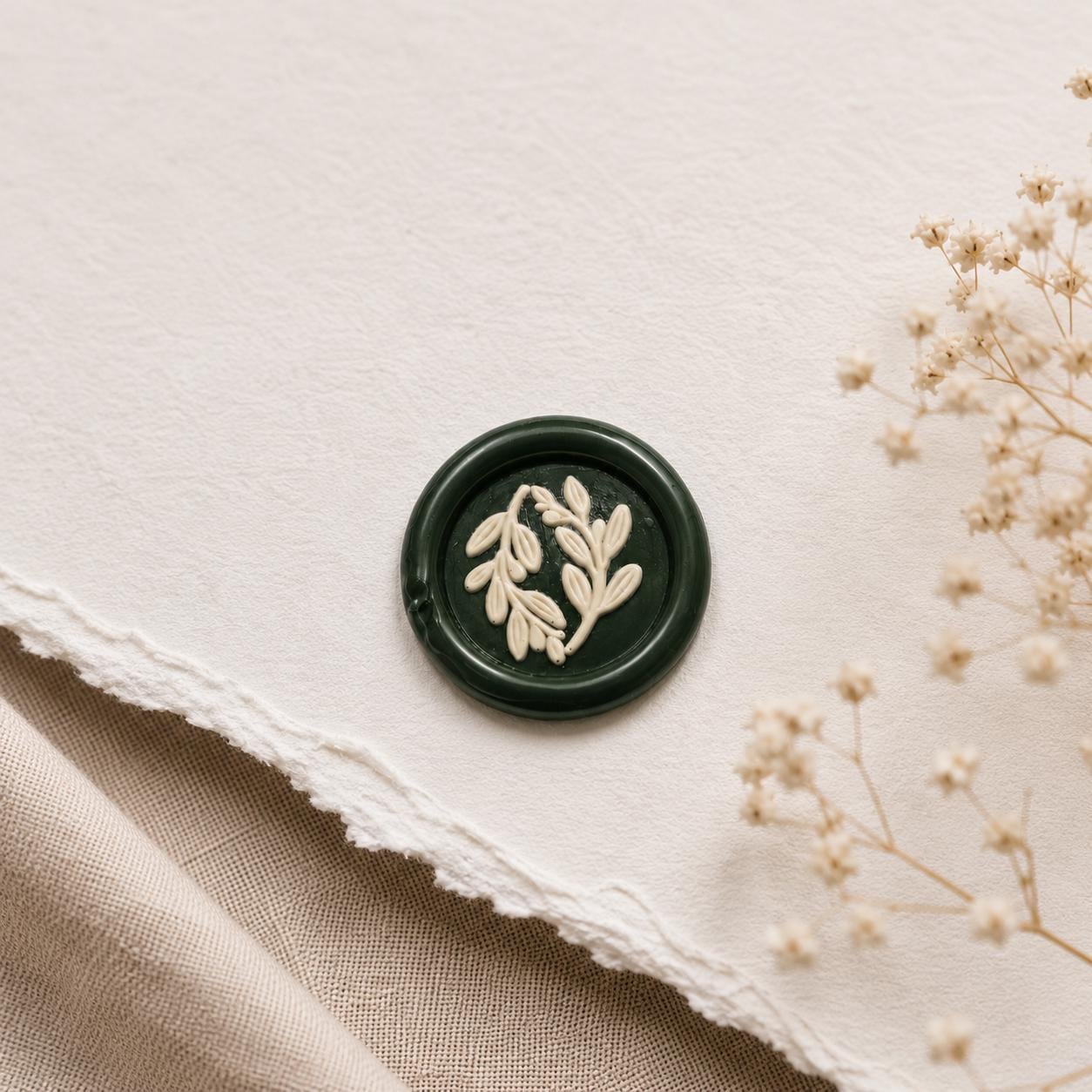 Olive Leaf Wax Seal Stickers | Handmade Floral Wedding Invitation Seals | Self Adhesive Envelope Seals