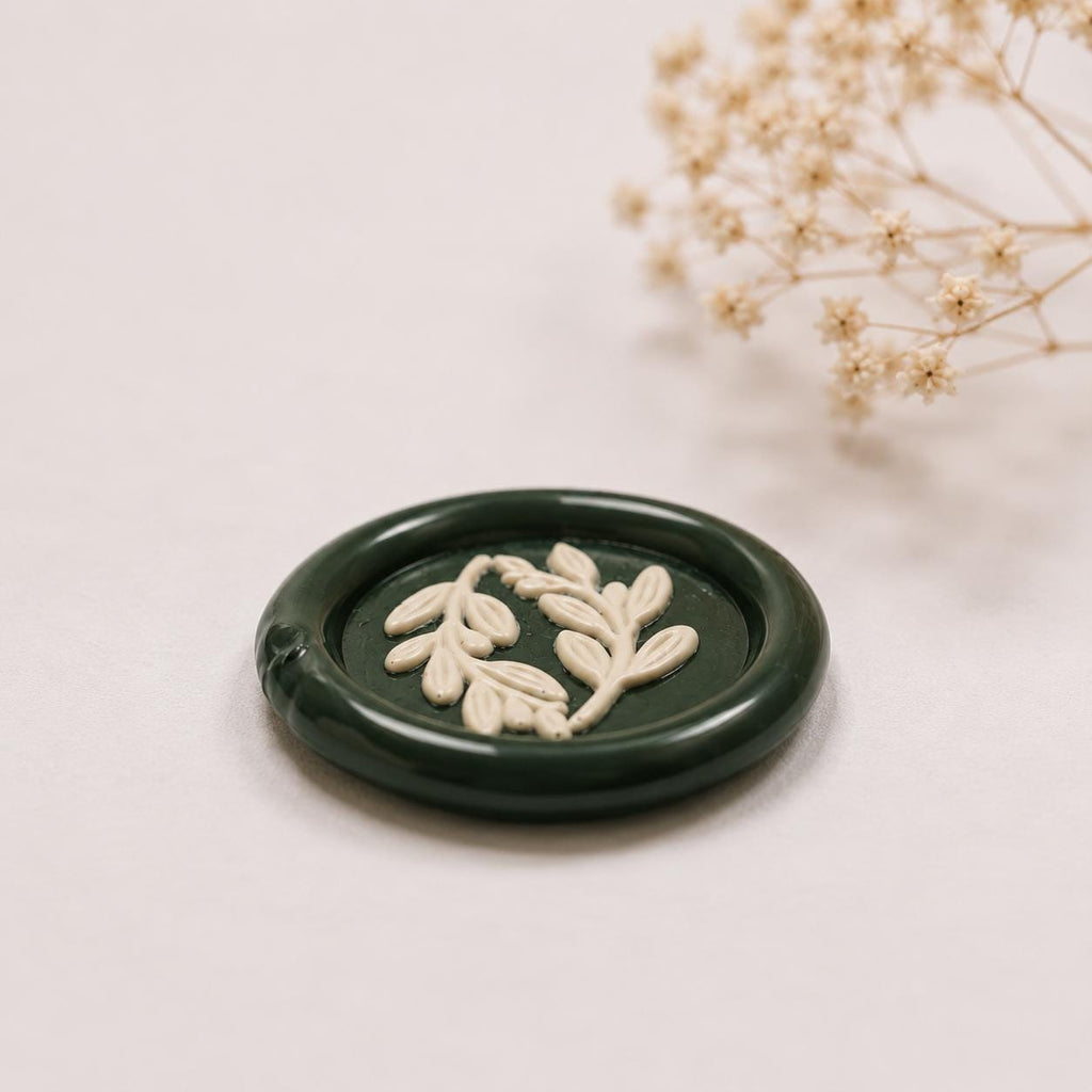 Olive Leaf Wax Seal Stickers | Handmade Floral Wedding Invitation Seals | Self Adhesive Envelope Seals